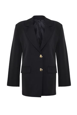 TRENDYOLMILLA Siyah Oversize Kalp Dugmeli Dokuma Blazer Ceket TWOAW25BC00003  фото 6