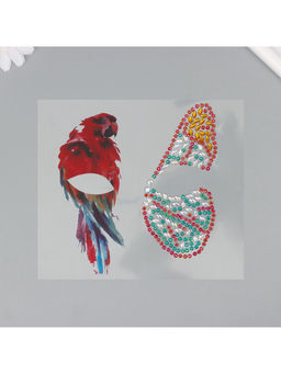 Наклейка - стразы на лицо Крыло бабочки и попугай, 16?17 см