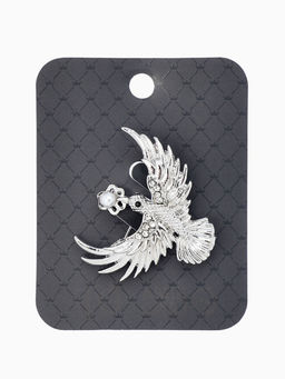 Брошь "Калибри с цветком", цвет белый в серебре