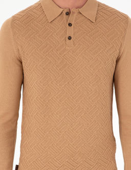 Koyu Camel Slim Fit D__meli Polo Yaka Triko Kazak - Pierre cardin фото 6