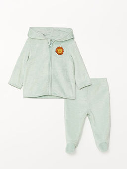 Kap??onlu Uzun Kollu Bask?l? Erkek Bebek H?rka ve Pantolon 2li Tak?m