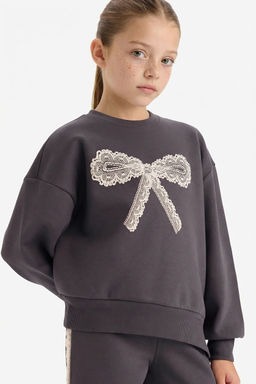Overshirt Fit Bask_l_ __i Yumu_ak T_yl_ Sweatshirt K_z _ocuk