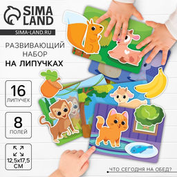 Цена за 2 шт. Развивающая игра на липучках «Изучаем животных. Кто что ест?»