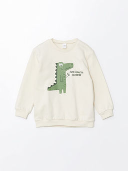 Bisiklet Yaka Bask?l? Erkek Bebek Sweatshirt 2li