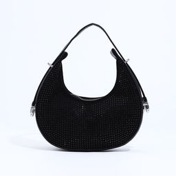 Сумка-багет на молнии, цвет чёрный/чёрные стразы