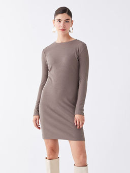 Bisiklet Yaka D?z Uzun Kollu Elbise