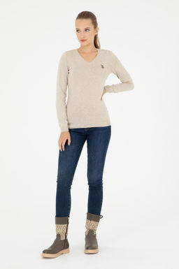 Женский базовый свитер с v-образным вырезом и каменным меланжом Неожиданная скидка в корзине - U.s. polo assn фото 4
