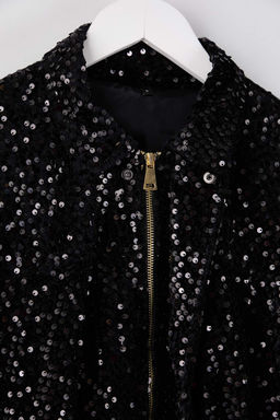 Siyah Oversize Parlak Pul Payet Bomber Mont TWOAW26MO00165 - Trendyolmilla фото 6