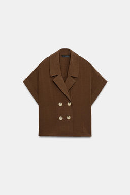 CAMISA CRUZADA MANGA CORTA / Marr?n claro
