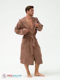Мужской махровый халат с капюшоном коричневый МЗ-05 (118)