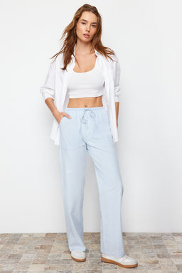 Ac?k Mavi Beli Lastikli Chambre Yuksek Bel Wide Leg Jeans TWOSS24JE00233
