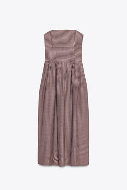 GINGHAM CHECK STRAPLESS MIDI DRESS - Zara фото 8