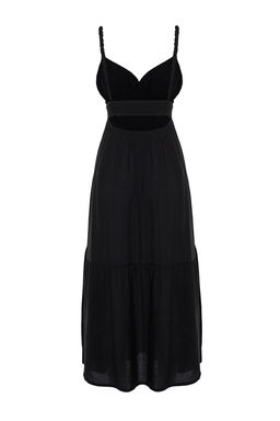TRENDYOLMILLA Siyah Belden Ac?lan Ask?l? Midi Dokuma Elbise TWOSS24EL00340  фото 8