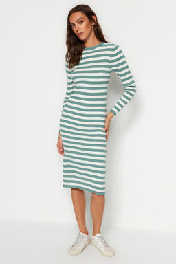 Mint Midi Triko Basic Cizgili Elbise TWOAW23EL00018