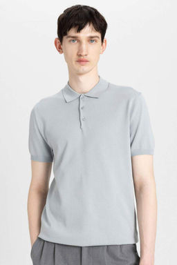 Slim Fit Dar Kesim K?sa Kollu Basic Duz Triko Polo Tisort - Defacto фото 8