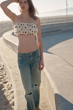 TOP BANDEAU LENTEJUELAS LUNARES / Blanco / Negro