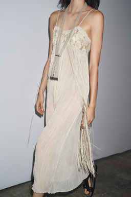 EMBROIDERED FRINGED COMBINATION DRESS - Zara фото 11