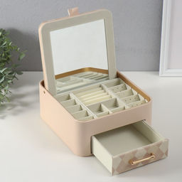 Шкатулка для украшений «Клетка», с зеркалом, искусственная кожа, молочная 20×22.5×9.5 см