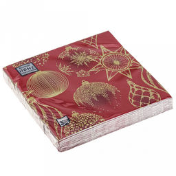 Салфетки бумажные "Bouquet Home Collection Classic" 33х33см, 3-х слойные, 20 штук в упаковке, 100% целлюлоза, "Золотые украшения на красном" (Россия)