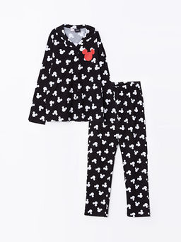 G?mlek Yaka Mickey Mouse Desenli Uzun Kollu K?z ?ocuk Pijama Tak?m?