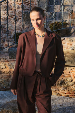 Koyu Kahverengi Crop Modal Blazer Ceket TWOSS26BC00038