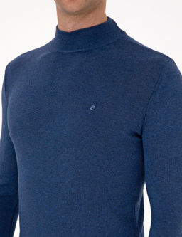 _ndigo Melanj Slim Fit Yar_m Bal_k__ Yaka Basic Triko Kazak