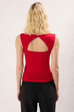 K?rm?z? S?rt Detayl? Fitted/Vucuda Oturan Kare Yaka Esnek Orme Bluz TWOSS25BZ00232 - Trendyolmilla фото 6