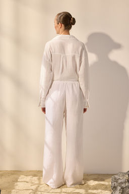 Beyaz %100 Keten Beli Lastikli Normal Bel Wide Leg Pantolon TWOSS25JE00244 - Trendyolmilla фото 4