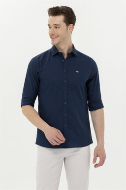 Мужская темно-синяя базовая рубашка с длинным рукавом Неожиданная скидка в корзине