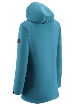 Парка женская софтшелл виндстоппер удлинённая с капюшоном бирюзового цвета 9614_1Br