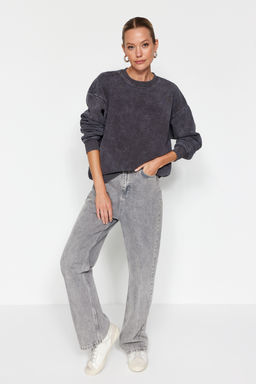 TRENDYOLMILLA Antrasit Eskitme/Soluk Efektli Kal?n Ici Polarl? Oversize/Genis Kal?p Orme Sweatshirt TWOAW24SW00151  фото 3