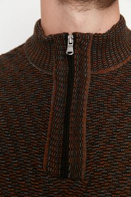 TRENDYOL MAN Kahverengi Slim Fit Dar Kesim Yar?m Bal?kc? Yaka Fermuarl? Triko Kazak TMNAW23KZ00175 - Trendyolmilla фото 3