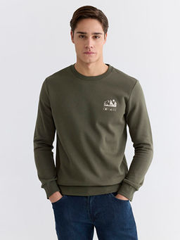 Bisiklet Yaka Bask?l? Erkek Kal?n Sweatshirt