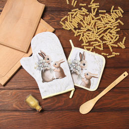 Набор кух. Доляна Зайчата: варежка 20х28 см, прихватка 17х17 см, 35% хл, 65% пэ  фото 14