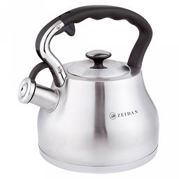 "Zeidan" Чайник из нержавеющей стали 3,0л, со свистком, 3-x слойное капсулированное индукционное дно, курковый механизм, матовая полировка корпуса, фиксированная комбинированная ручка, подарочная коробка (Китай) Подходит для всех видов плит, включая