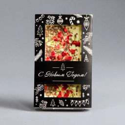 БЕЛЫЙ ШОКОЛАД С КЛУБНИКОЙ, ФИСТАШКАМИ И КРОШКОЙ МОЛОЧНОГО ШОКОЛАДА, НОВОГОДНЯЯ КОРОБОЧКА #12