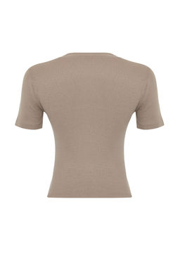 Trendyolmilla Vizon Dugme Detayl? Fitilli Fitted/Vucuda Oturan Esnek Orme Bluz TWOSS24BZ00536
