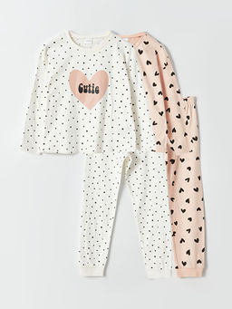 Bisiklet Yaka Bask?l? Uzun Kollu K?z ?ocuk Pijama Tak?m? 2li