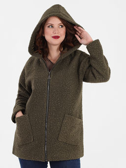 Кардиган с капюшоном теплый больших размеров - Almond фото 2