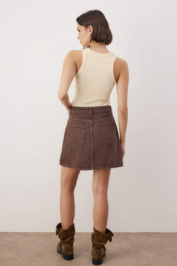 Ac?k Kahverengi Mini Basic Denim Etek TWOAW26ET00049