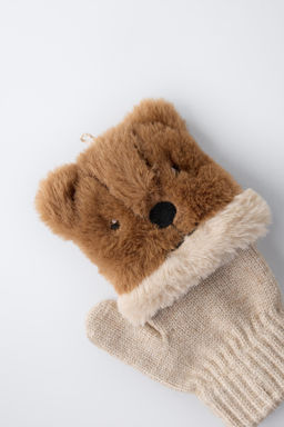 BEAVER FUR EFFECT MITTEN GLOVES - Zara фото 2