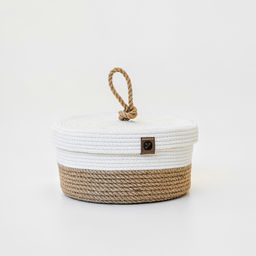 Корзина из джута круглая с крышкой 21х21х11см с белым кантом - Уютности фото 2