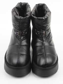 04-WA003-1M BLACK Ботинки зимние женские (натуральная кожа, курточная ткань, 100% шерсть)