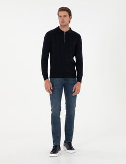 Lacivert Slim Fit Fermuarl_ Polo Yaka Triko Kazak - Pierre cardin фото 4
