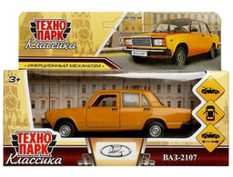 Технопарк. ВАЗ-2107 12 см, двери, багаж, инерц, желтый, арт.2107-12-YE