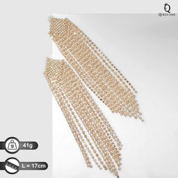 Серьги висячие со стразами Водопад ромбы, цвет белый в золоте, 17см