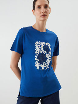 Bisiklet Yaka Bask?l? Kad?n Ti??rt