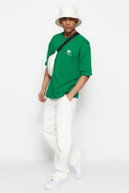Yesil Oversize/Genis Kesim Uzak Dogu Bask?l? K?sa Kol %100 Pamuklu T-Shirt TMNSS23TS00170