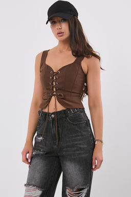Топ из джинсовой ткани коричневый