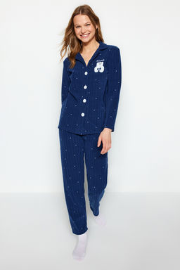 Trendyolmilla Lacivert Puantiyeli Hayvan Bask?l? Polar K?sl?k Orme Pijama Tak?m? THMAW24PT00176